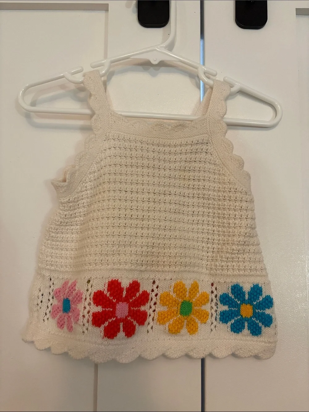 GAP Cream Crocheted Tank Top with Multicolor Flower Trim